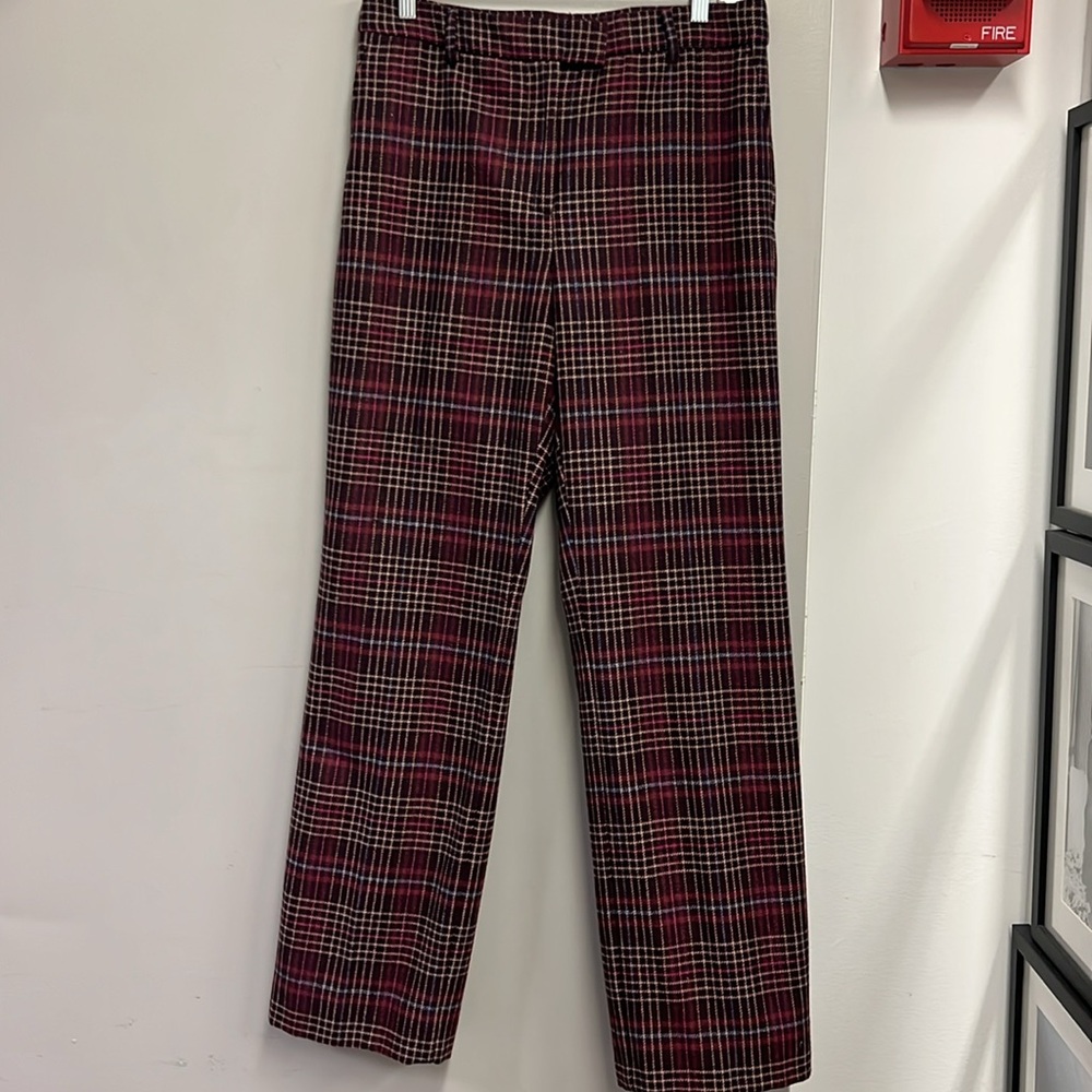 Ann Taylor burgundy plaid three piece suit. Jacket pants and wrap. - Picture 10 of 13